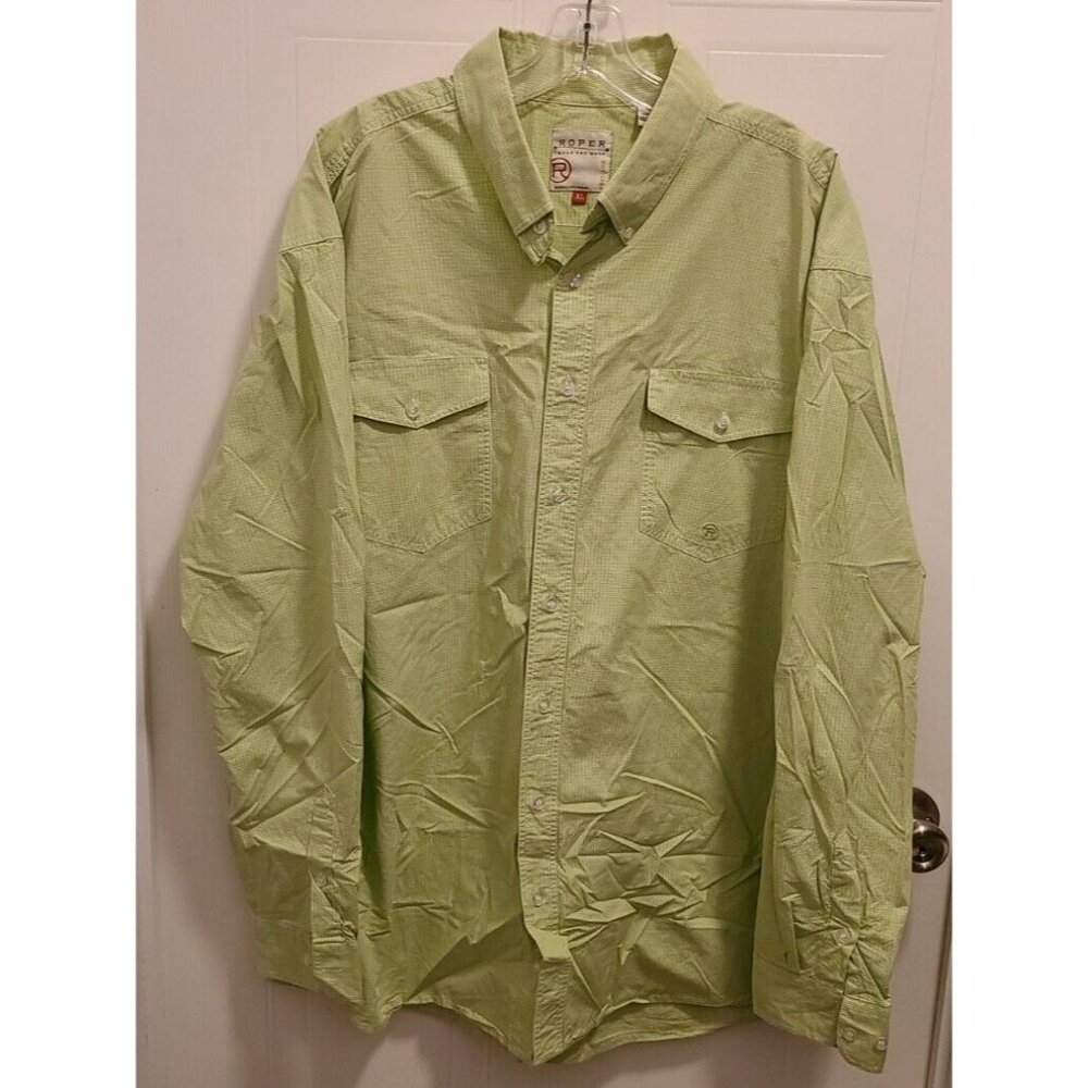 Roper Western Mens Long Sleeve Button Down Dress Shirt 100% Cotton Green Size XL